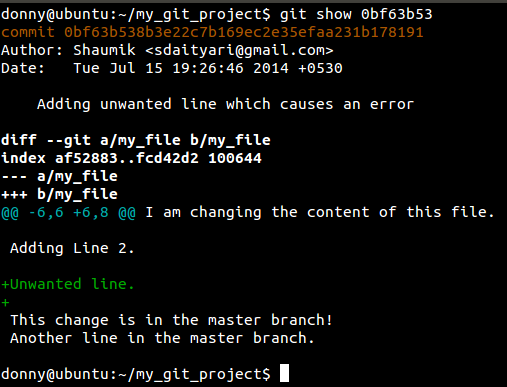 running git show on the bad commit