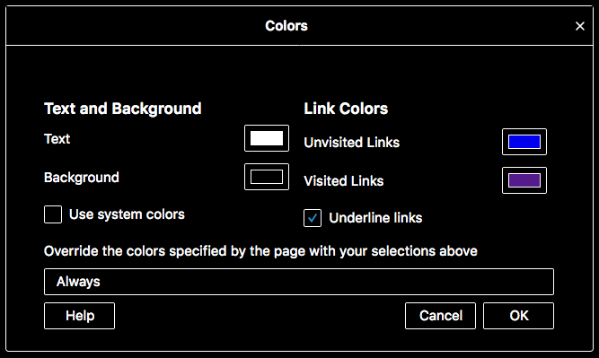 Firefox color preferences