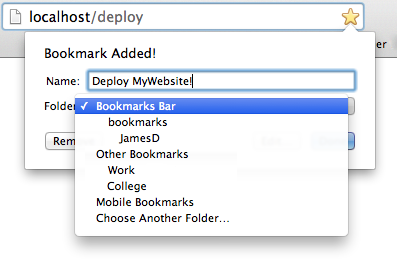 Add your new deployment page to your bookmarks for one-click deployment.
