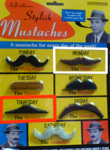 A pack of stylish mustaches - the linked mustaches clearly outlined