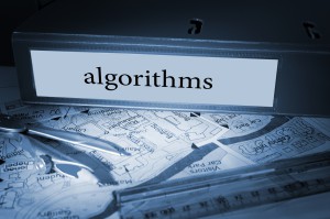 Algorithms on blue business binder
