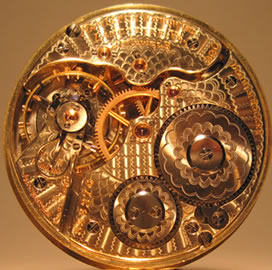 A delicate watch movement.