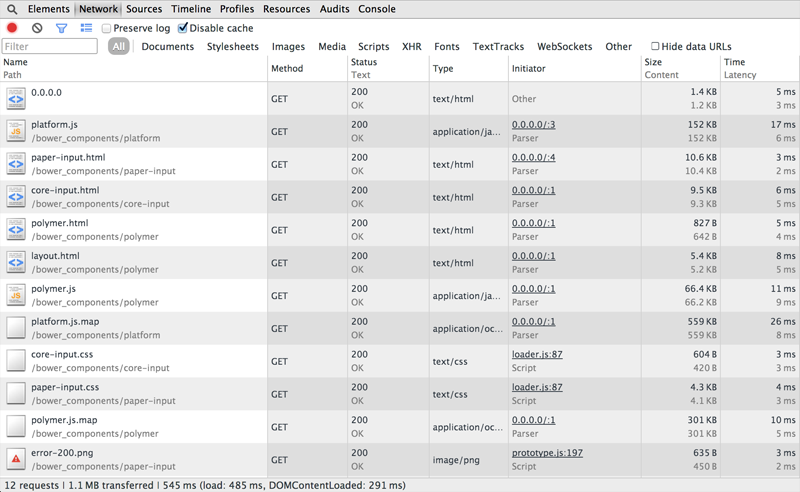 Chrome Developer Tools Screenshot showing Too many HTTP requests