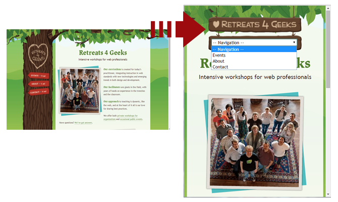 The image represents the screenshot of Retreats 4 Geeks homepage