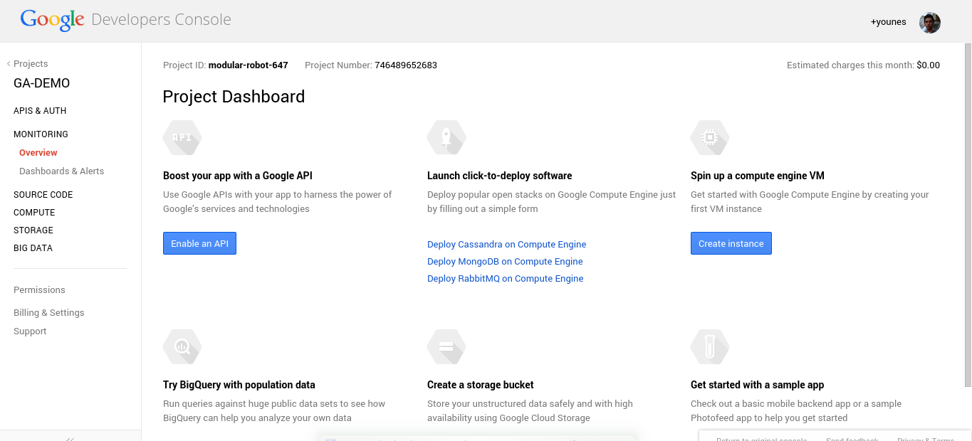 Google Console Project Dashboard