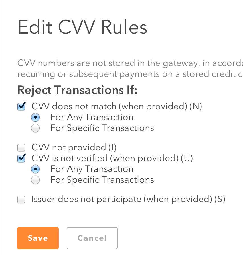 CVV Rules