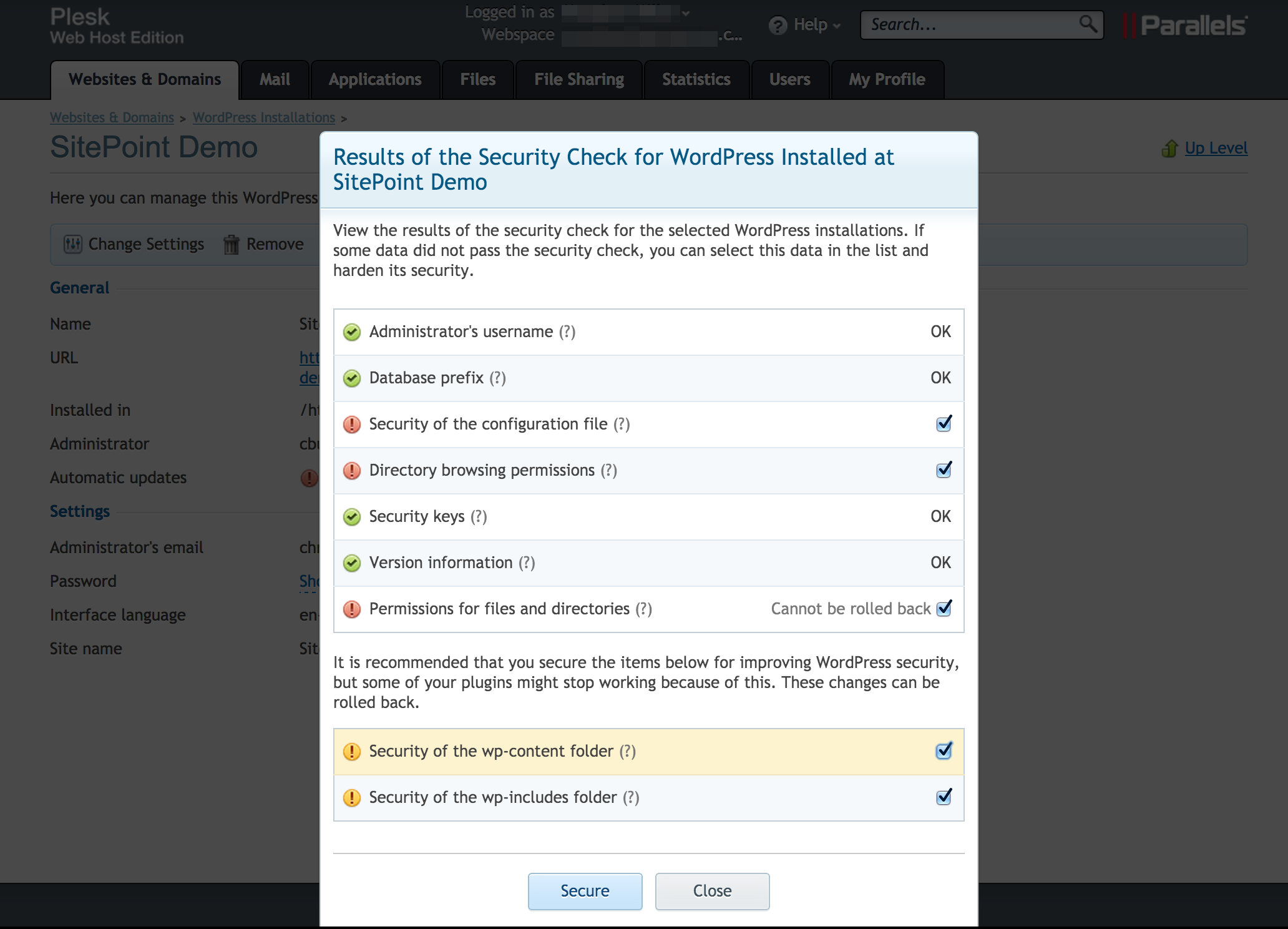 WordPress Toolkit Security Check Before
