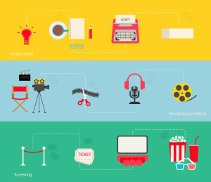 Movie making icons set in flat design style, vector illustration