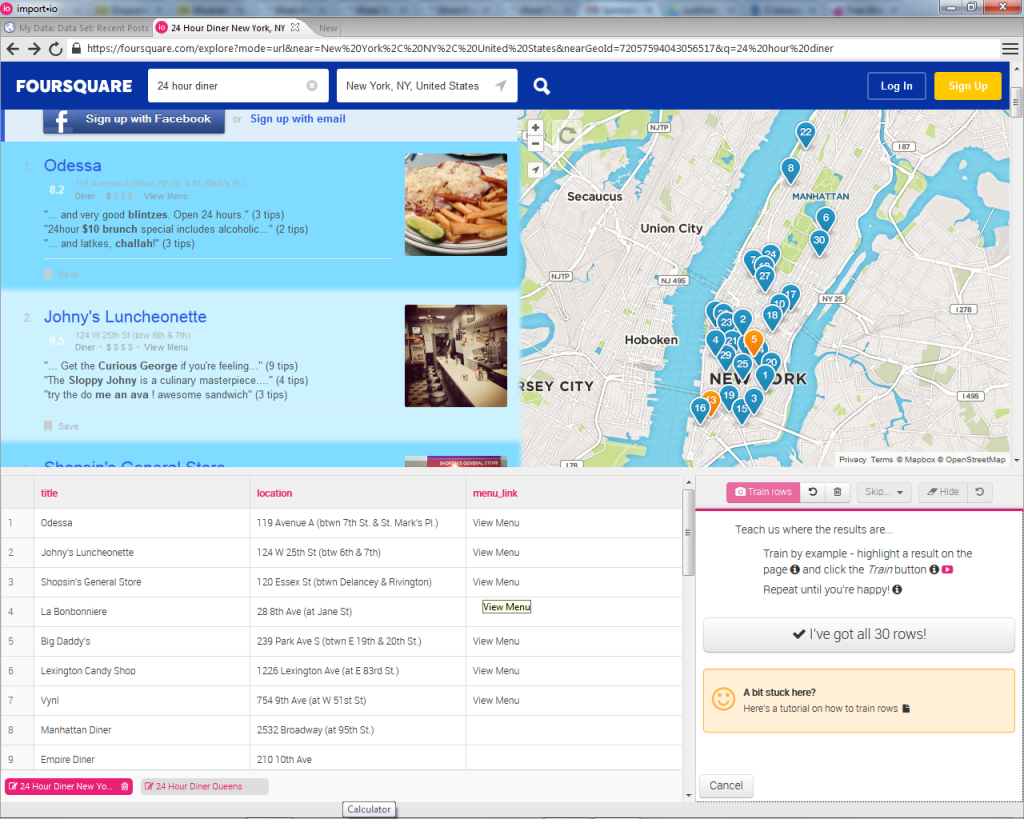 FourSquare displaying location data