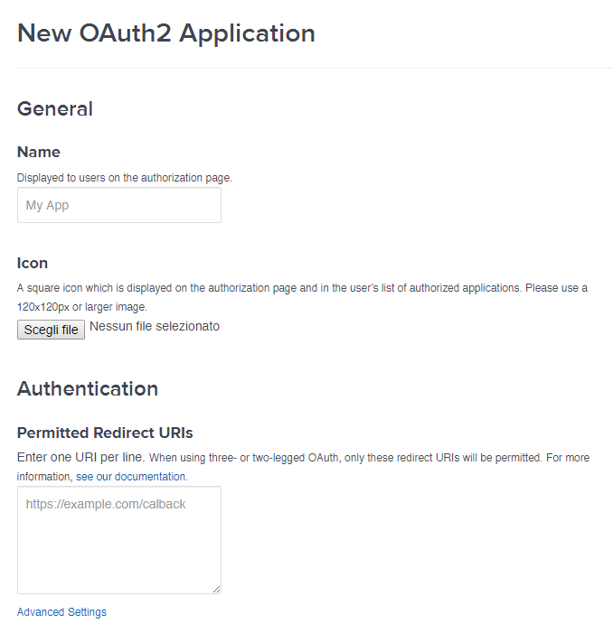 The New OAuth App Screen
