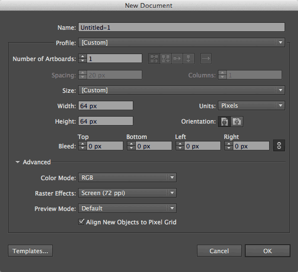 Illustrator New document panel