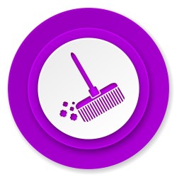 broom icon, violet button, clean sign