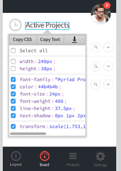 CSS properties and values for a text element.