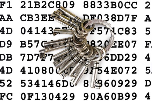 Keys on a sheet with encrypted data