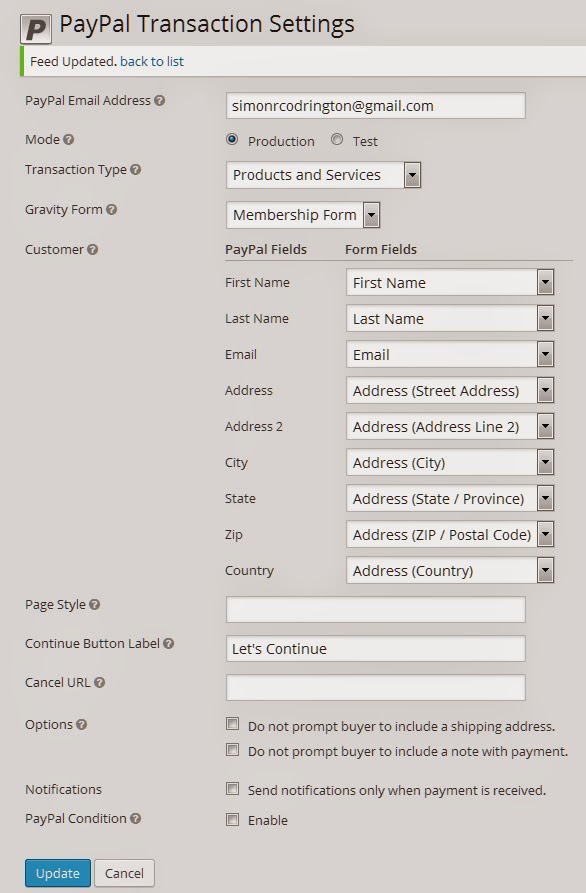 PayPal Transaction Settings