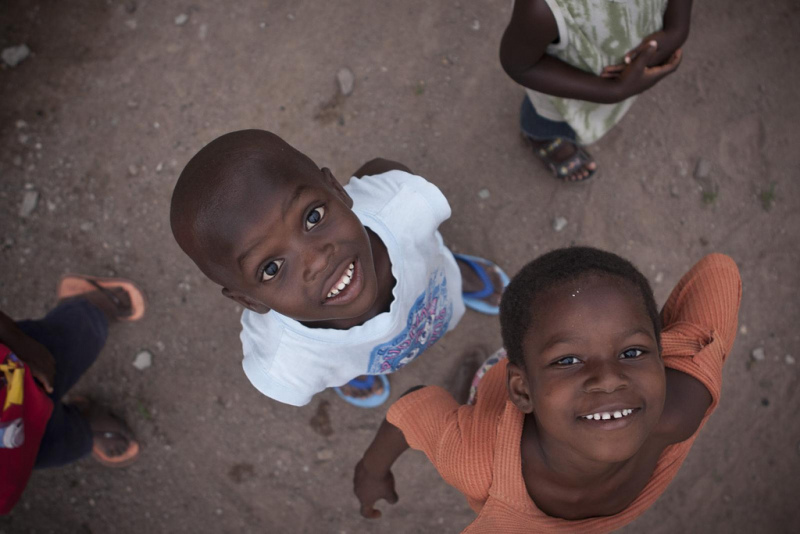 African children looking up at camera