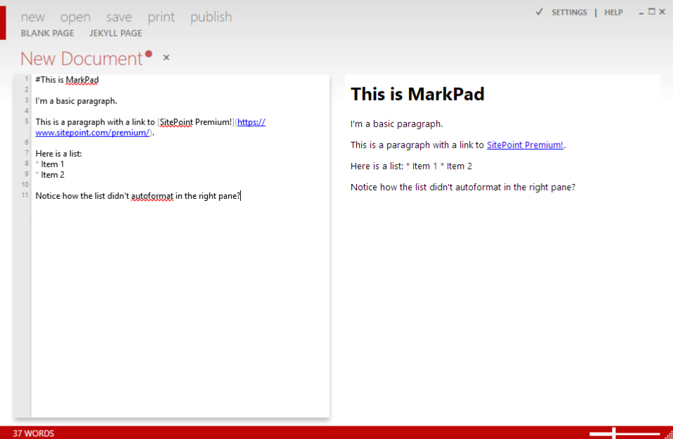A screen shot of MarkPad in action