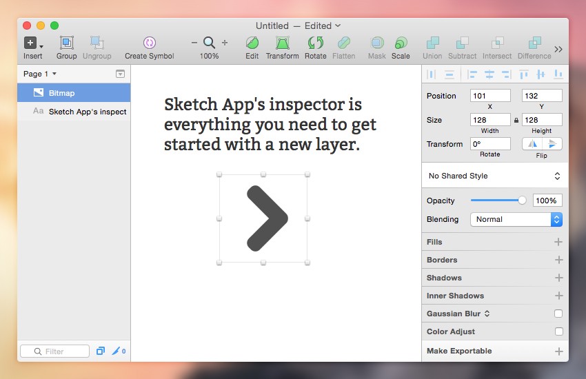 Sketch App's inspector is everything you need to get started with a new layer.
