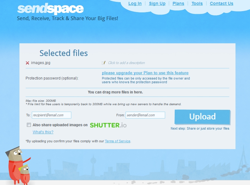 Sending a file on Sendspace