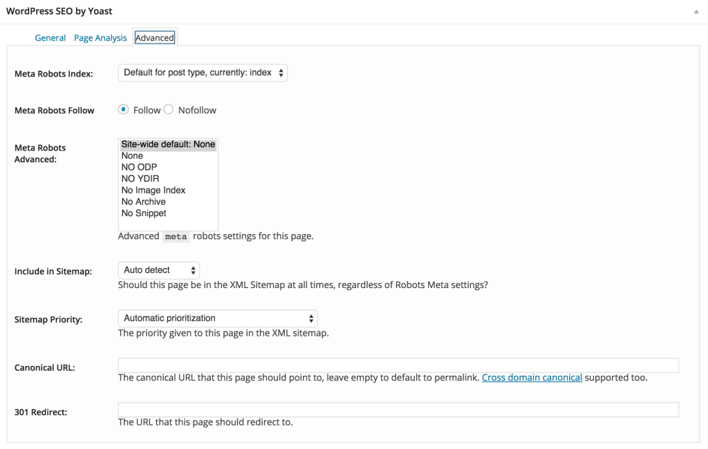 Advanced Options in Yoast