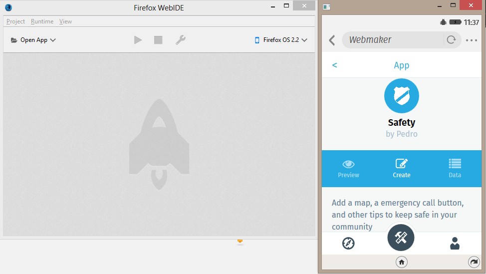 Webmaker App running on WebIDE
