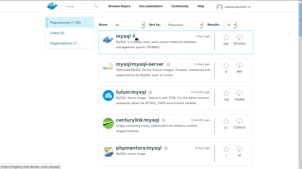 MySQL docker image