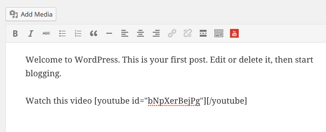 YouTube Shortcode Button in the Visual Editor