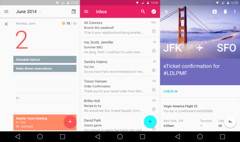 Google's Material Design framework in three different apps