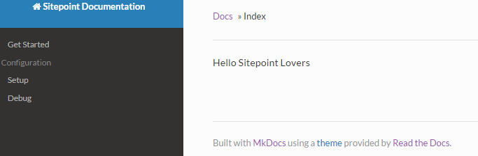 Preview of generated MkDocs documentation