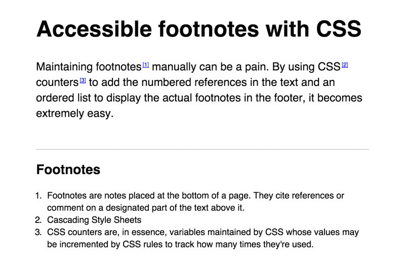 Accessible footnotes with CSS