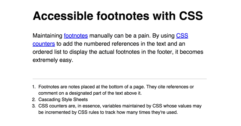 Accessible footnotes with CSS – raw version