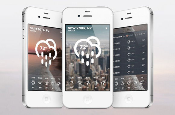Weather apps using blurred cityscapes