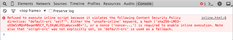 Inline script blocked in Chrome