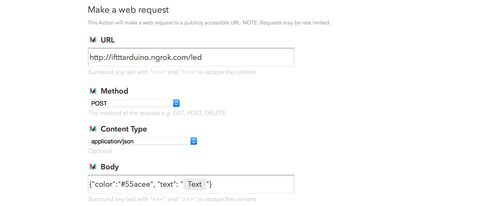 Making IFTTT JSON Requests