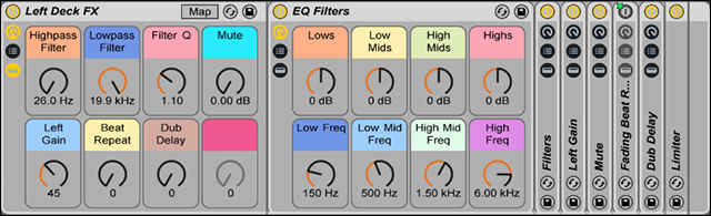 An Ableton Live effects channel. Data flows left to right.