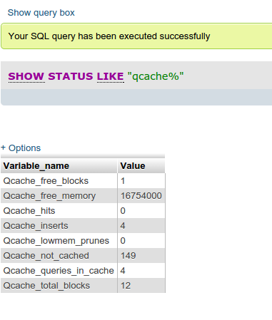 query cache stats