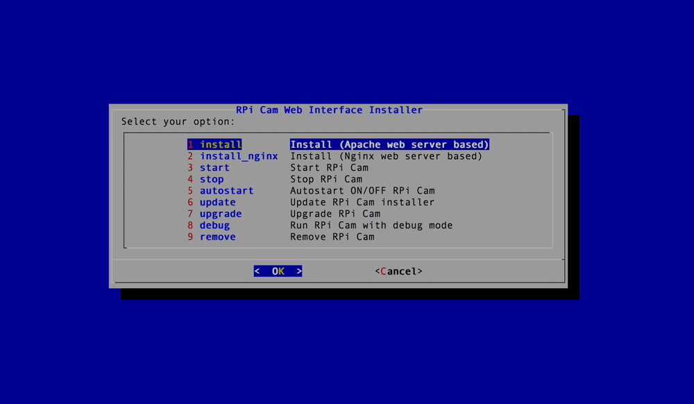 Raspberry Pi Cam Install Screen