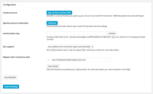 W3 Total Cache Plugin Configuration