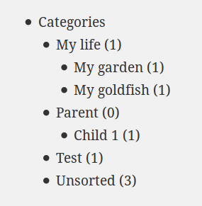 WP list categories counters parents
