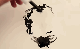Animation: A droplet of ink follows the water paths, creating the image of a child's face 