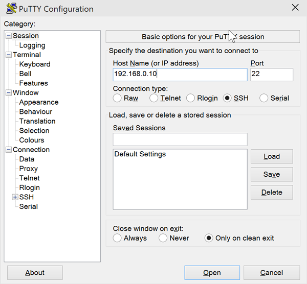 Connecting via Putty