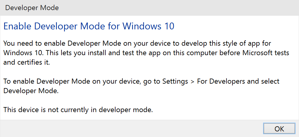 Developer Mode Required