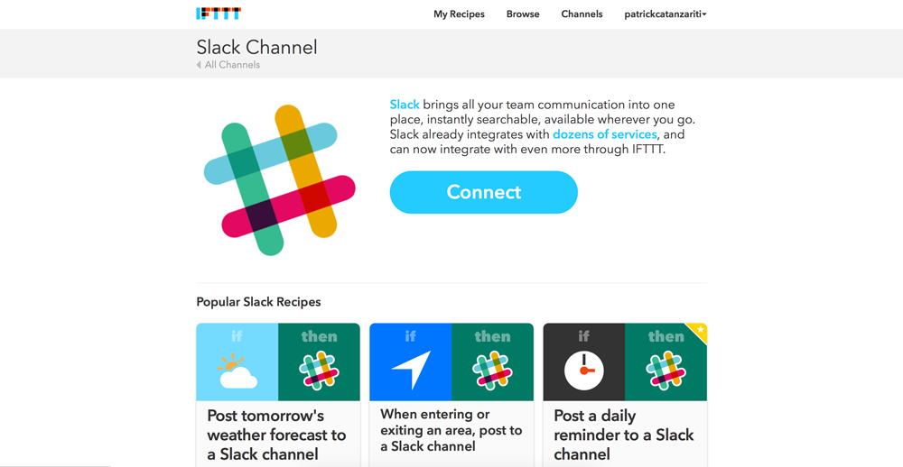 The Slack IFTTT Channel