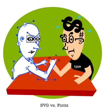 Illustration: Arm wrestling font guy vs SVG man (by Alex Walker)