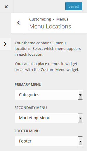 Customizer menu locations