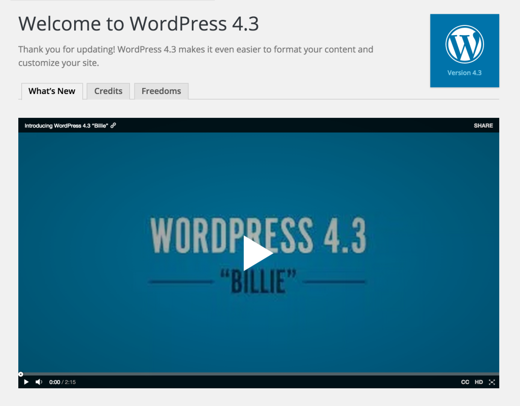 Welcome to WordPress 4.3 Screen