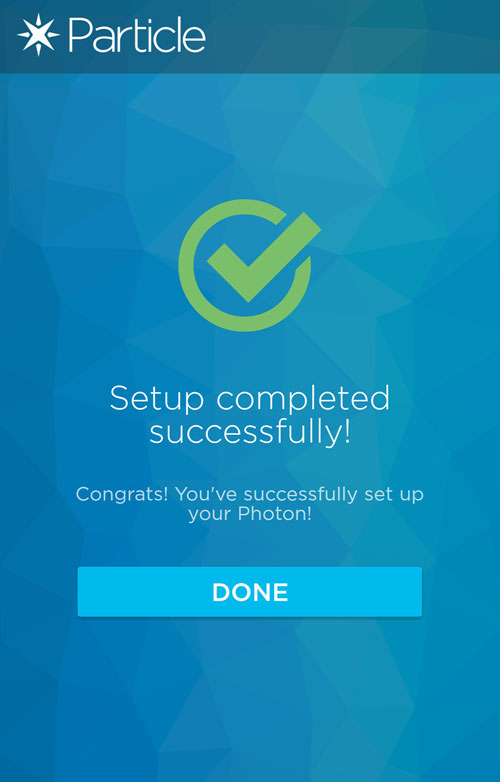 Photon Setup Completed Successfully Screen