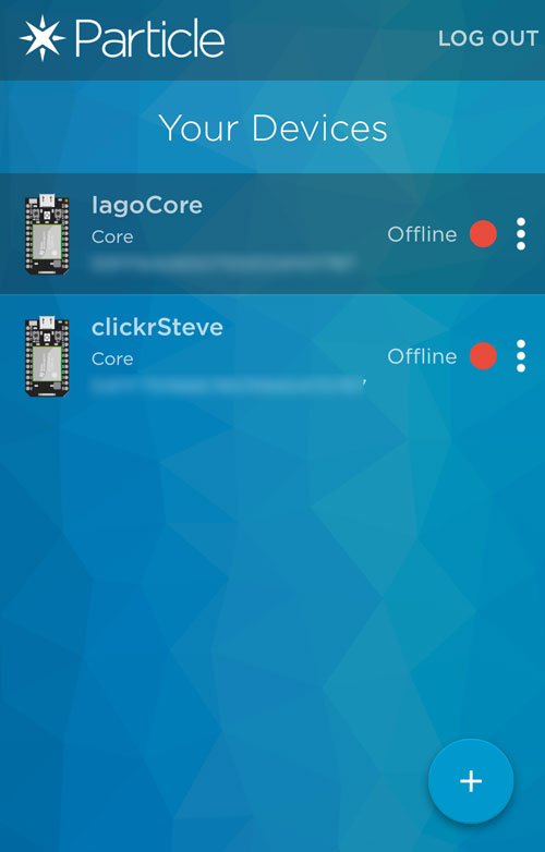 Initial Particle App Device List