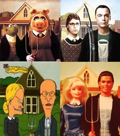 American Gothic parodies - The Muppets, Big Bang Theory, Beavis & Butthead & Barbie & Ken