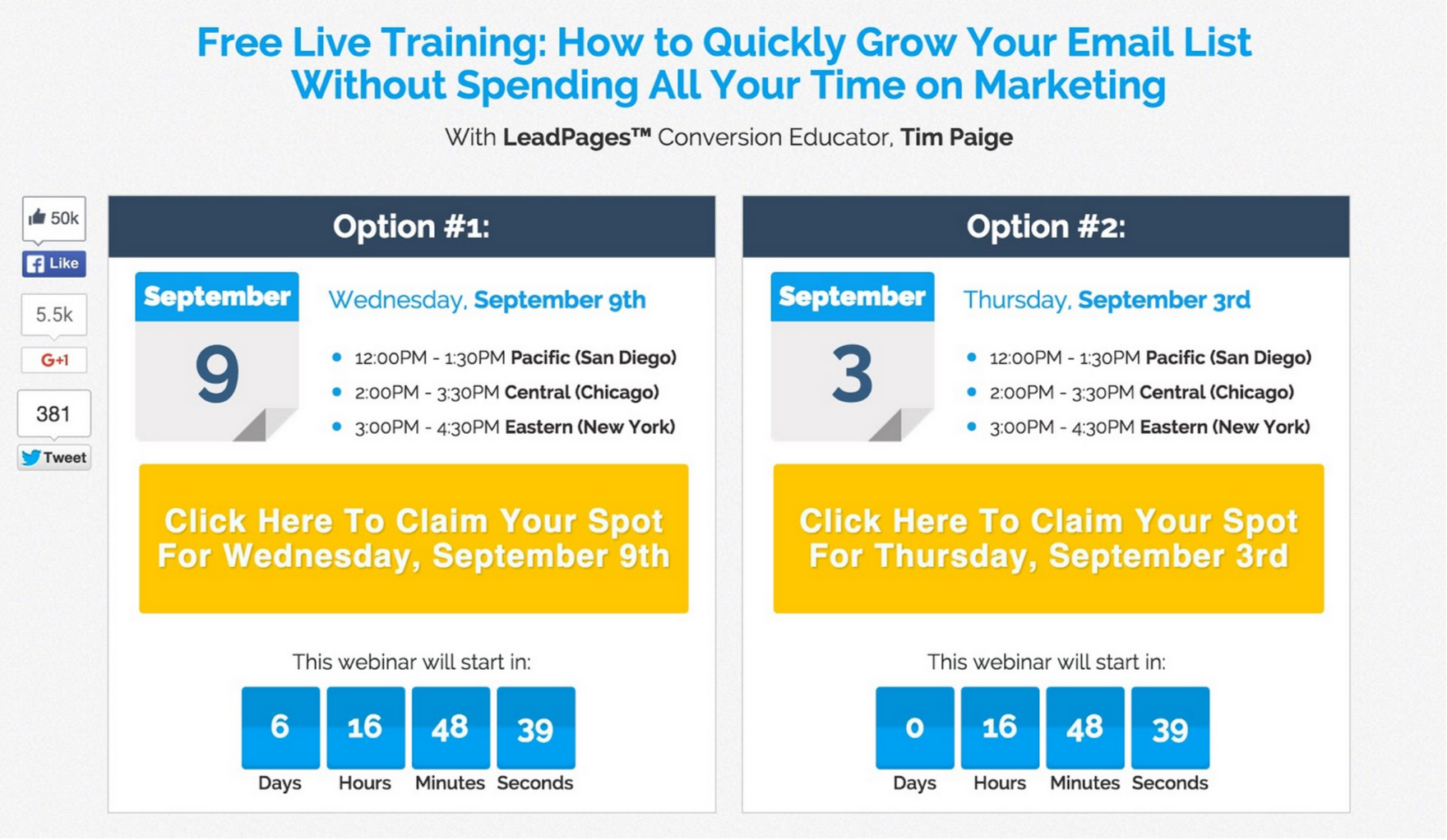 Leadpages uses its own webinar features to power content marketing initiatives